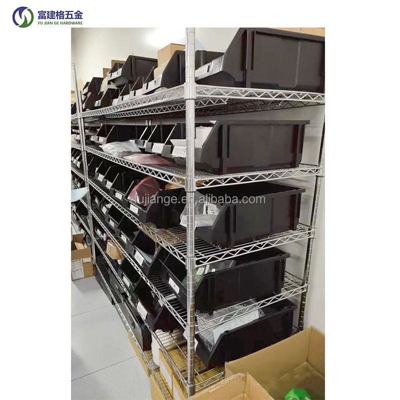 Industrial 5 Shelf 350 kg Heavy Duty Slanted Wire Shelving Unit Chrome Metal Storage Rack Modern Metal Shelving