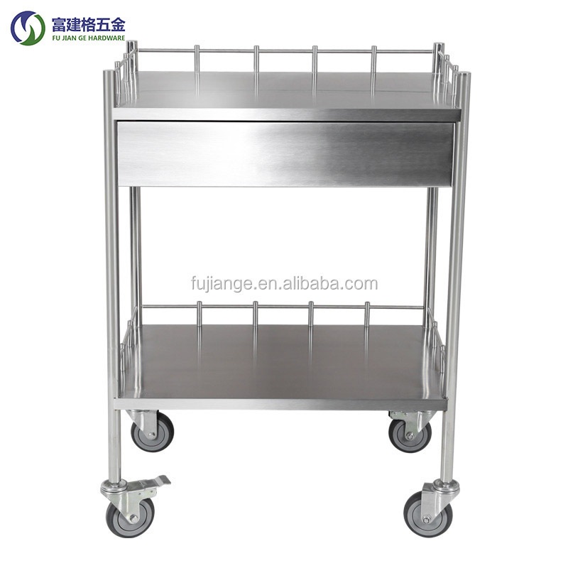 laboratory Mobile Stainless Steel Work Table 2 tier work table with wheels Two Layers Kitchen Work Bench