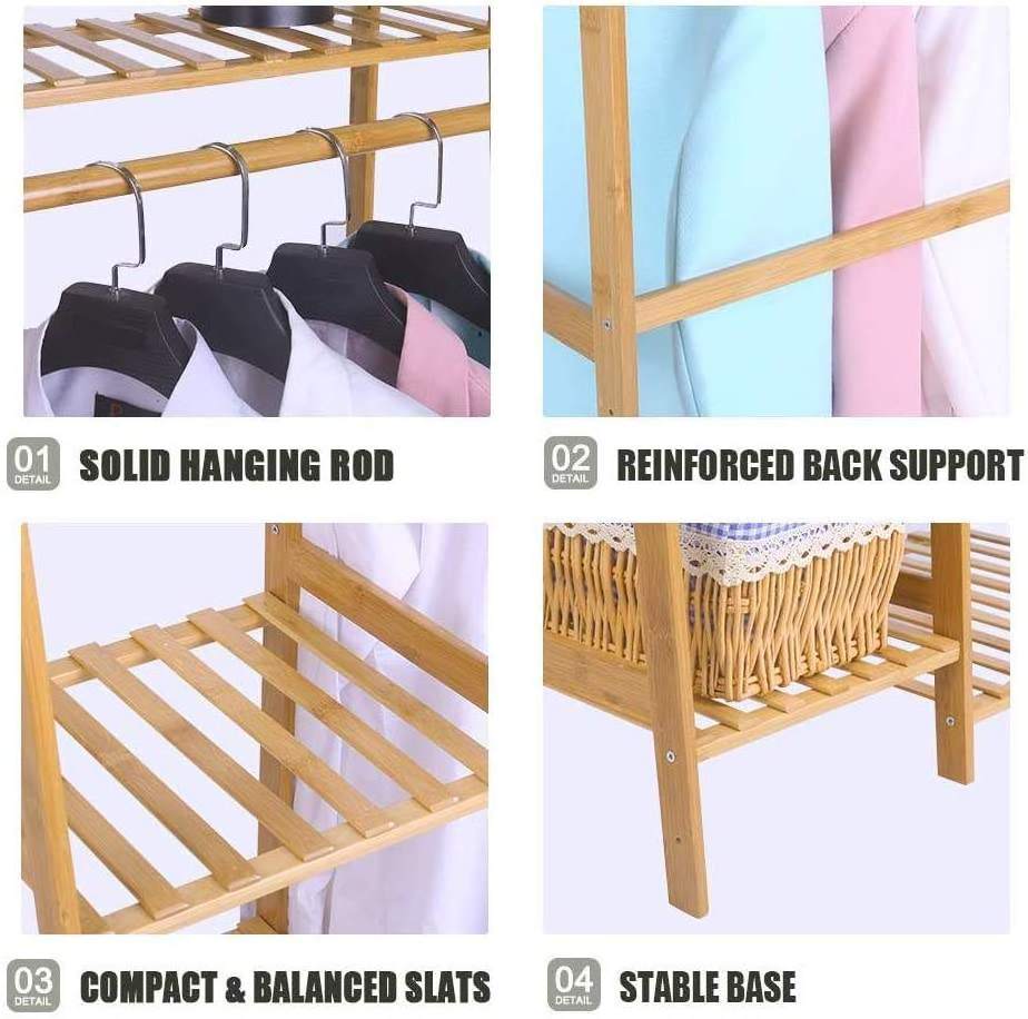 Bamboo Garment Rack 7-Tier Storage Shelves Clothes Hanging Rack Heavy Duty Clothing Rack Minimalism Wardrobe Closet Organizer