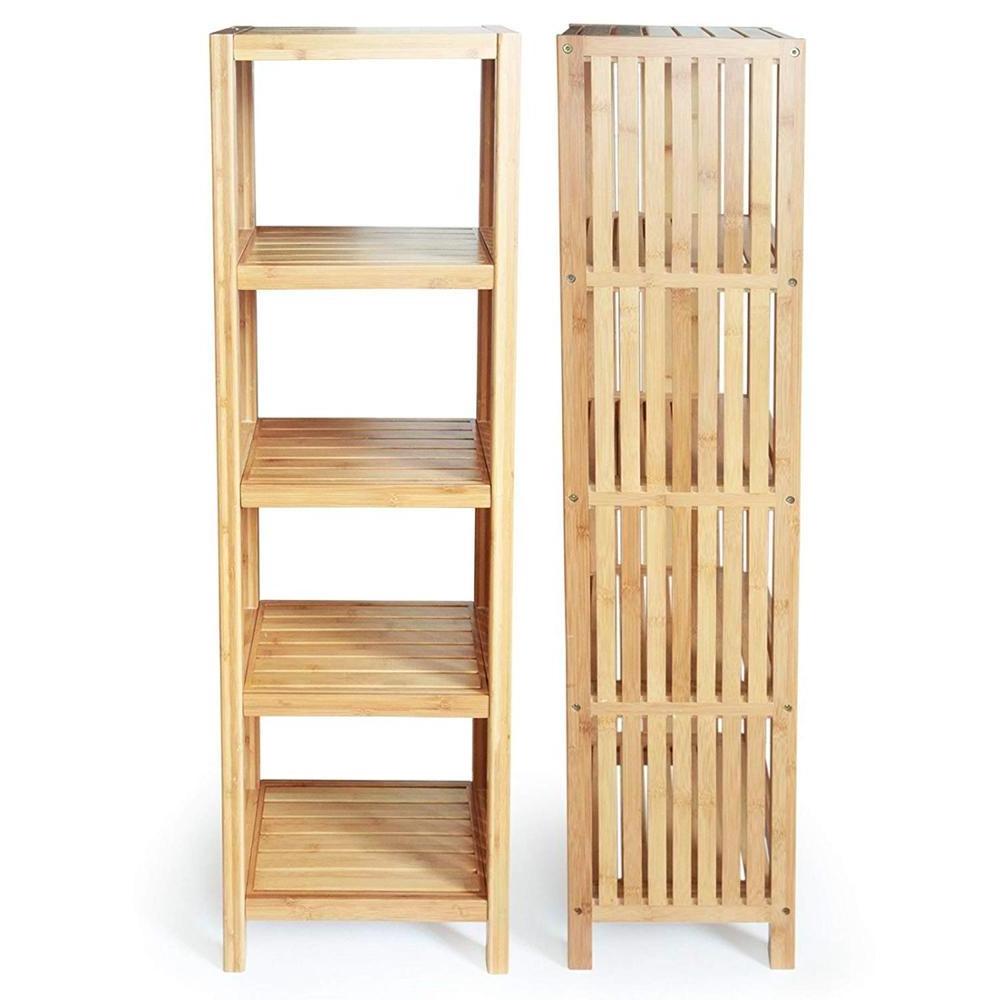 5 shelves wood bamboo shelving tower