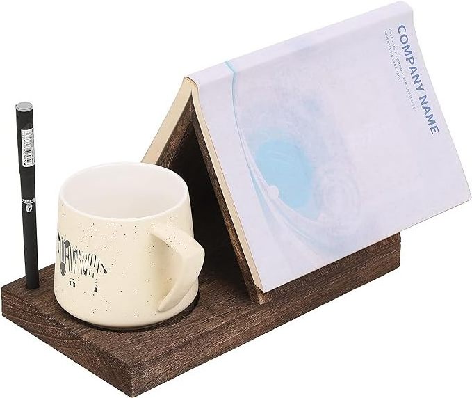 Eco friendly wholesale Night Stand Wooden Triangle Bookmark Book Holder with Drink Holder for bedroom