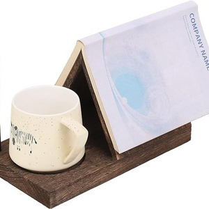 Eco friendly wholesale Night Stand Wooden Triangle Bookmark Book Holder with Drink Holder for bedroom