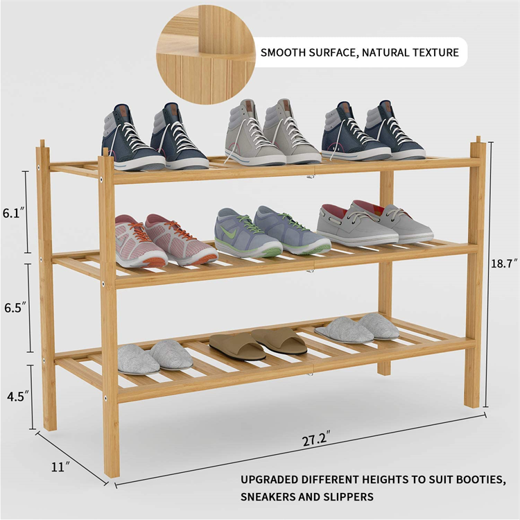 meuble de rangement de chaussures shoe shelves rangement chaussures pliable simple Bamboo Tier Stackable Shoe Rack For Entrance