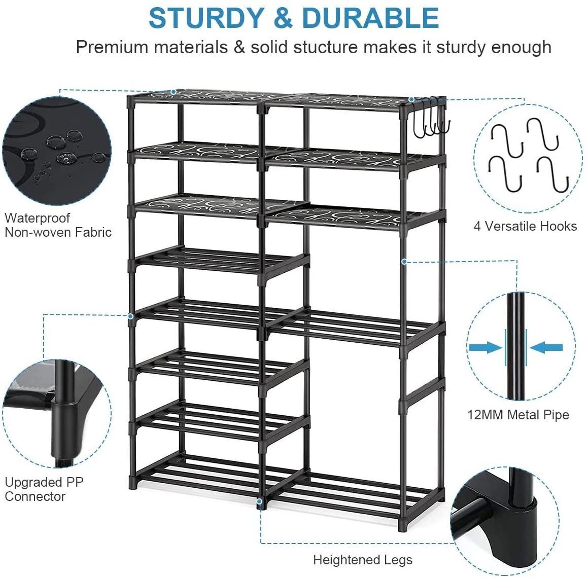 Boots Storage Shelf Adjustable Shoe Organizer 8 Tier Stackable Shoe Rack