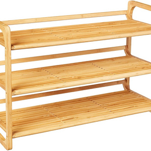 Organizador De Zapatos Custom Modern Wholesale Bamboo Wooden 3 Tier Shoe Rack Shelf Storage Folding Shoe Organizer For Home