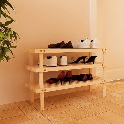 Zapateros 3 Tire Bamboo Stackable Shoe shelf Storage Organizer 3 Tier Shoe Rack  For Entryway  Hallway  and Closet