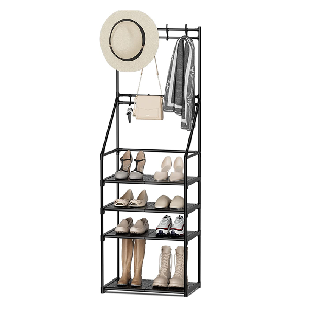 Shoe Rack Coat Hat Rack  Stackable Shoe Storage Organizer Holds 8 Pair Shoes and Boots and hangs Coats and Hats