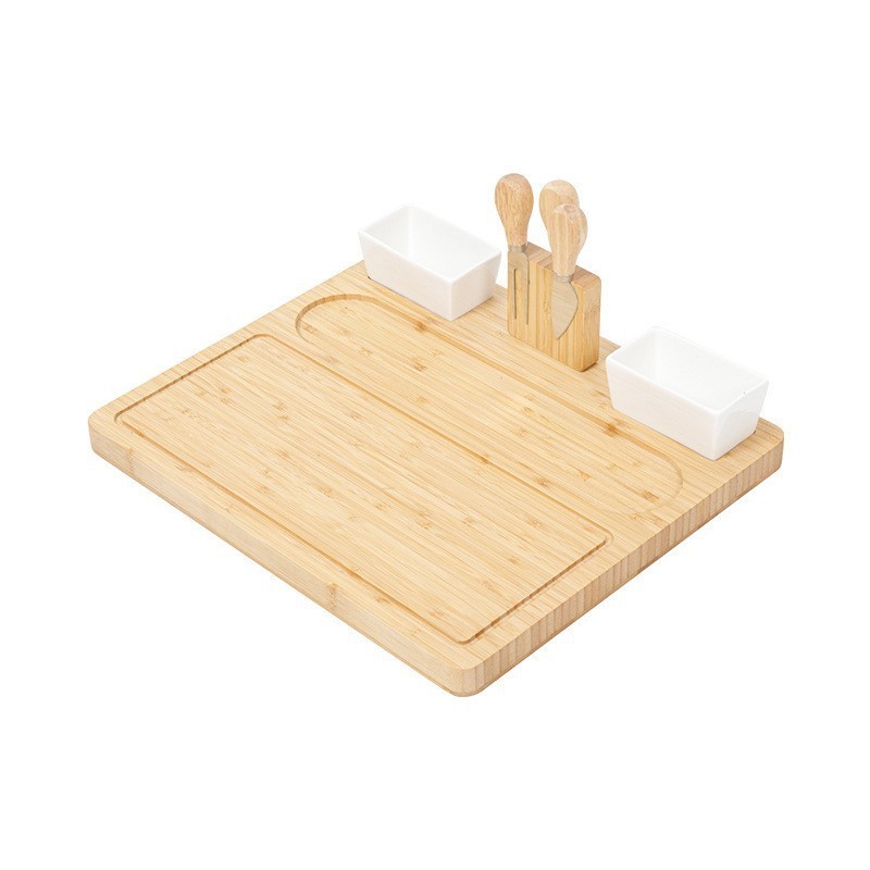 New Cheese Board Square Drawer Bamboo Cheese Board with Drawer Cheese Plate with Utensils Set 4 Stainless Steel Cutting Knives