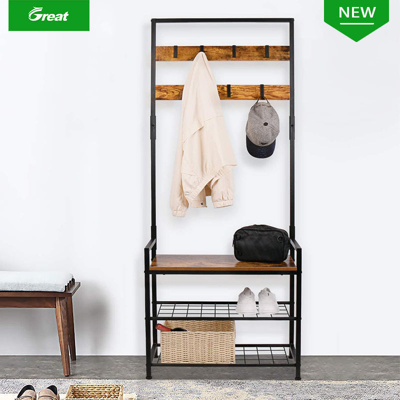 clothes stands & shoe racks Modern Industrial Style Hall Tree Shoe Storage Bench Customized Living Room Free Standing Coat Rack