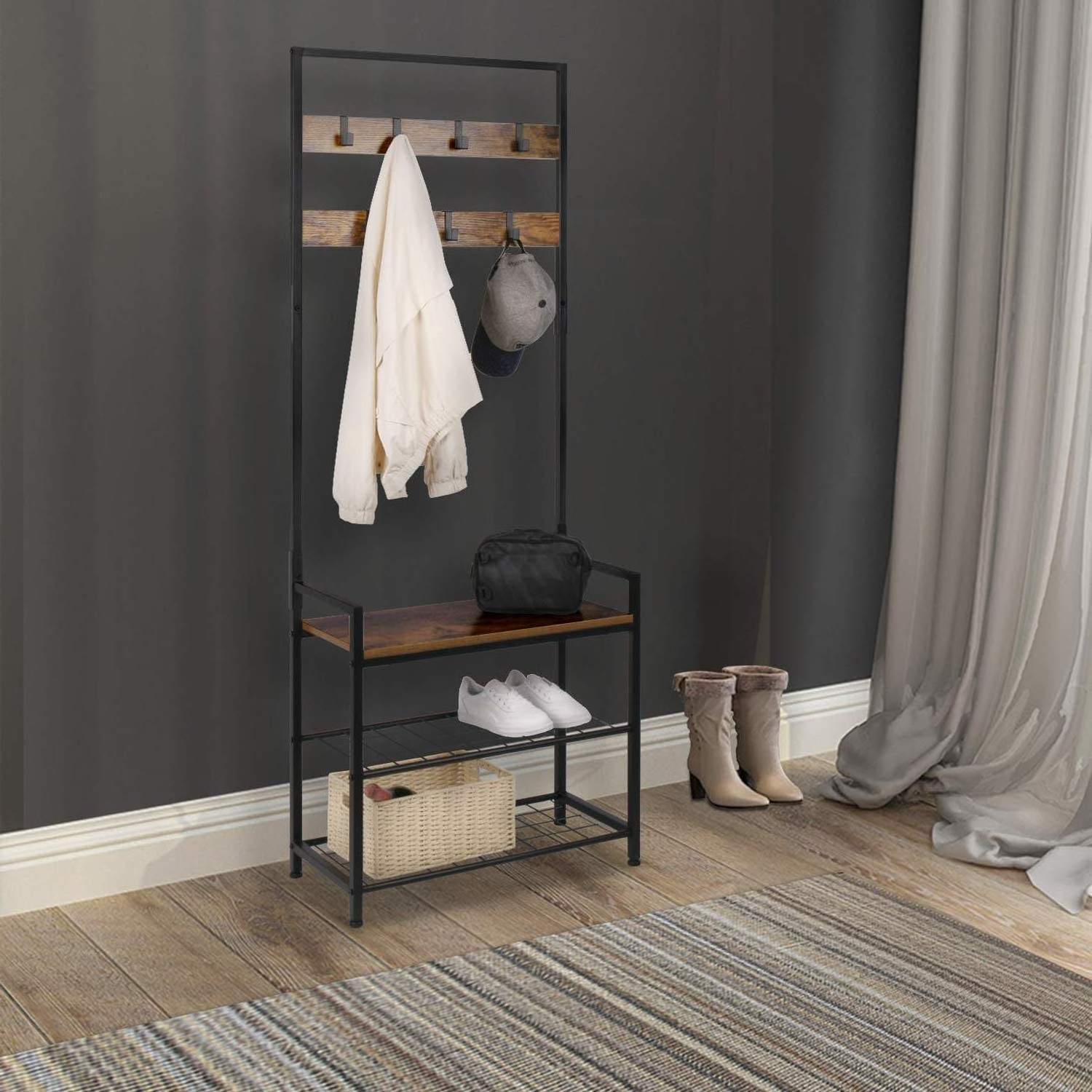 clothes stands & shoe racks Modern Industrial Style Hall Tree Shoe Storage Bench Customized Living Room Free Standing Coat Rack