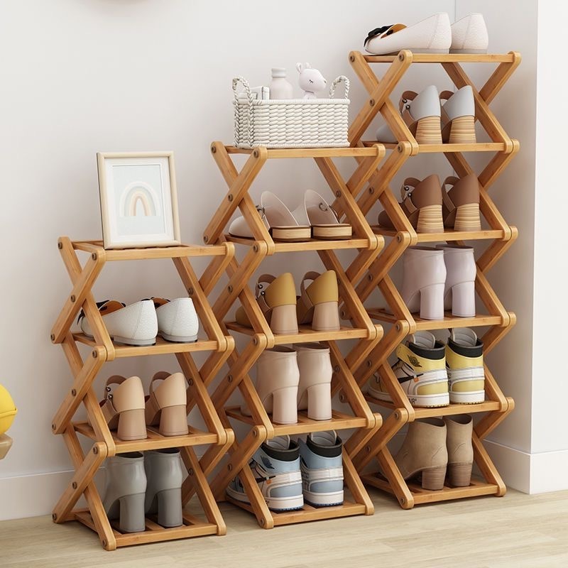 zapatera plegable Wholesale Folding Stackable 6 tiers collapsible shoe rack stands Storage Cabinet Wooden foldable shoe rack