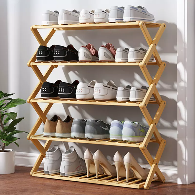 zapatera plegable Wholesale Folding Stackable 6 tiers collapsible shoe rack stands Storage Cabinet Wooden foldable shoe rack