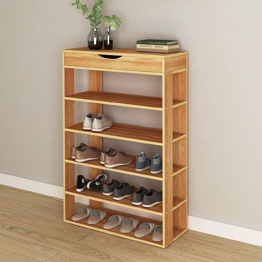 zapateras free standing 5 Tiers Portable Shoe Shelf Storage Organizer Rack Wooden Bamboo Shoe Rack With Flip Top