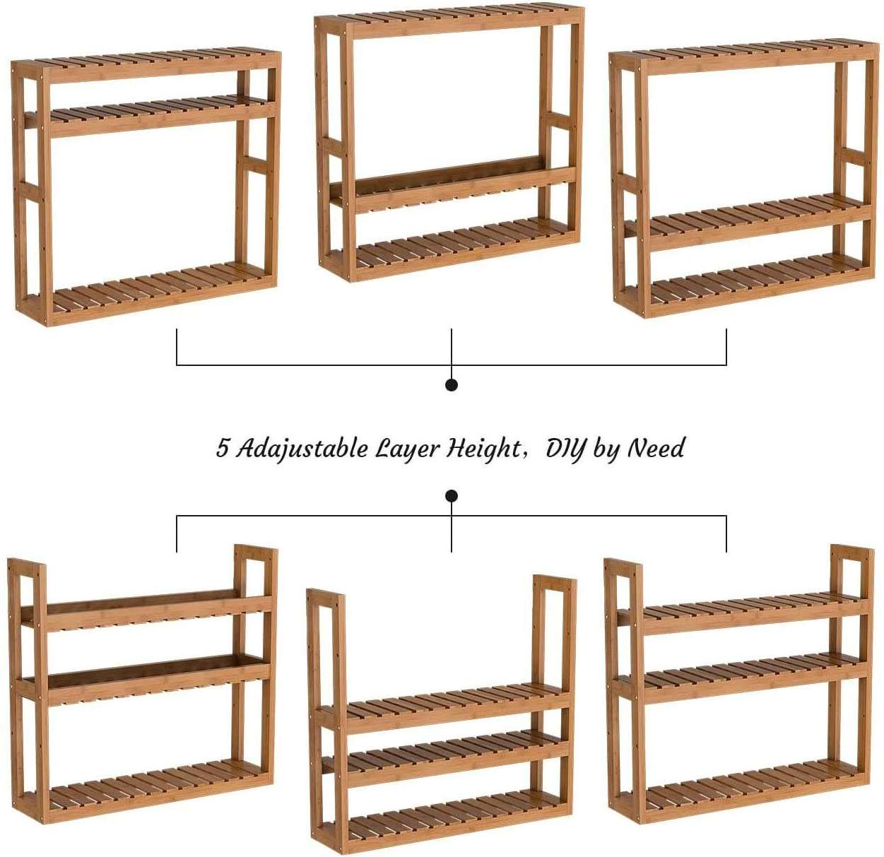 3 Tier Storage Rack Adjustable Layer Wall Mount Multifunctional Utility Bamboo Storage Supports and shelves for storage