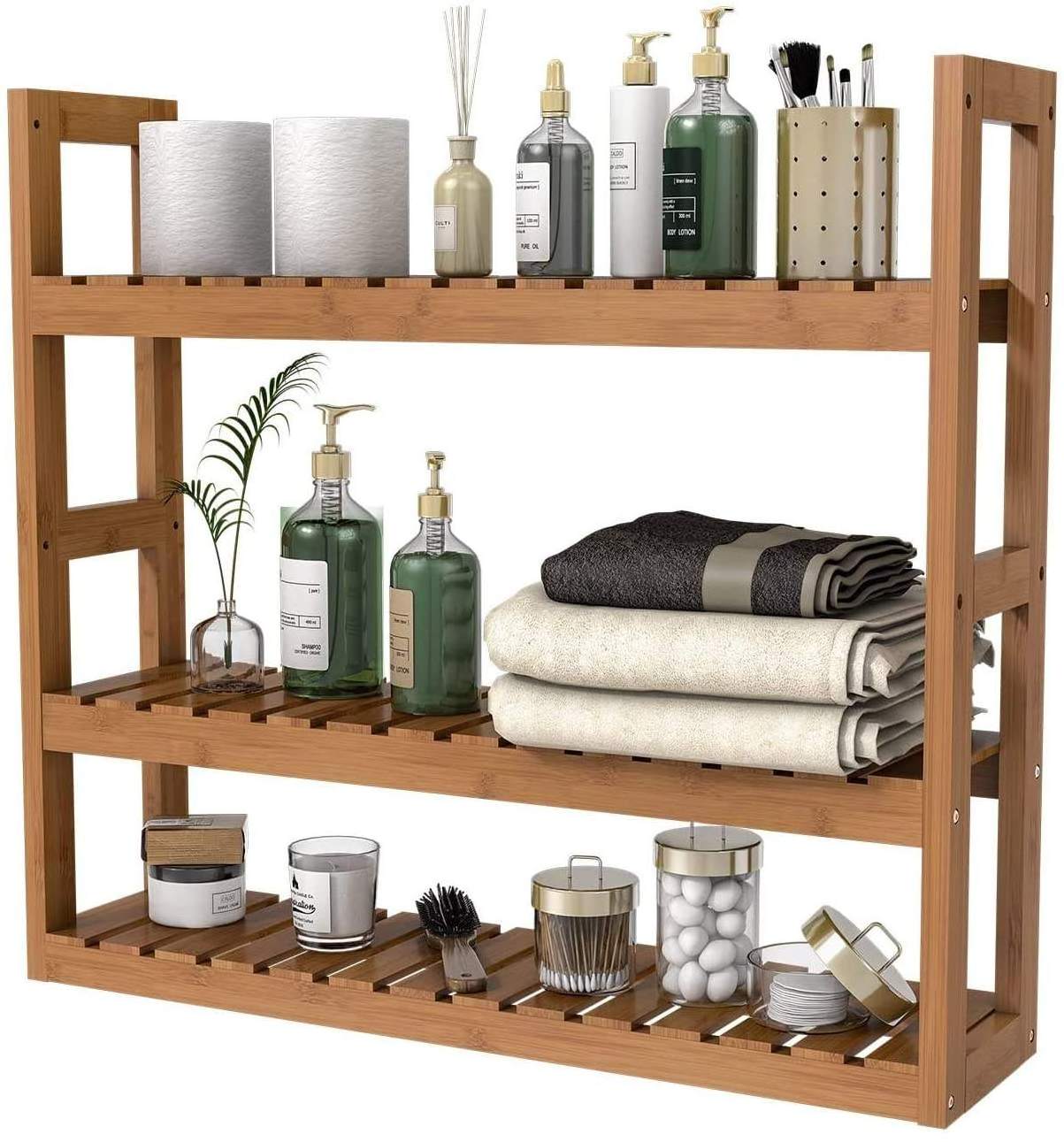 3 Tier Storage Rack Adjustable Layer Wall Mount Multifunctional Utility Bamboo Storage Supports and shelves for storage