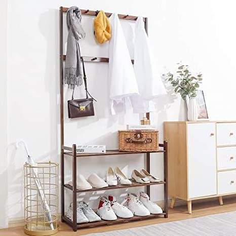 porte manteau clothes rack coat stand Hall Tree Bamboo Shoe Rack Storage Organizer with Coat Rack and Hanger