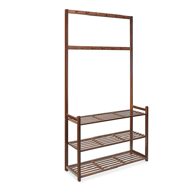 porte manteau clothes rack coat stand Hall Tree Bamboo Shoe Rack Storage Organizer with Coat Rack and Hanger