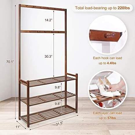 porte manteau clothes rack coat stand Hall Tree Bamboo Shoe Rack Storage Organizer with Coat Rack and Hanger