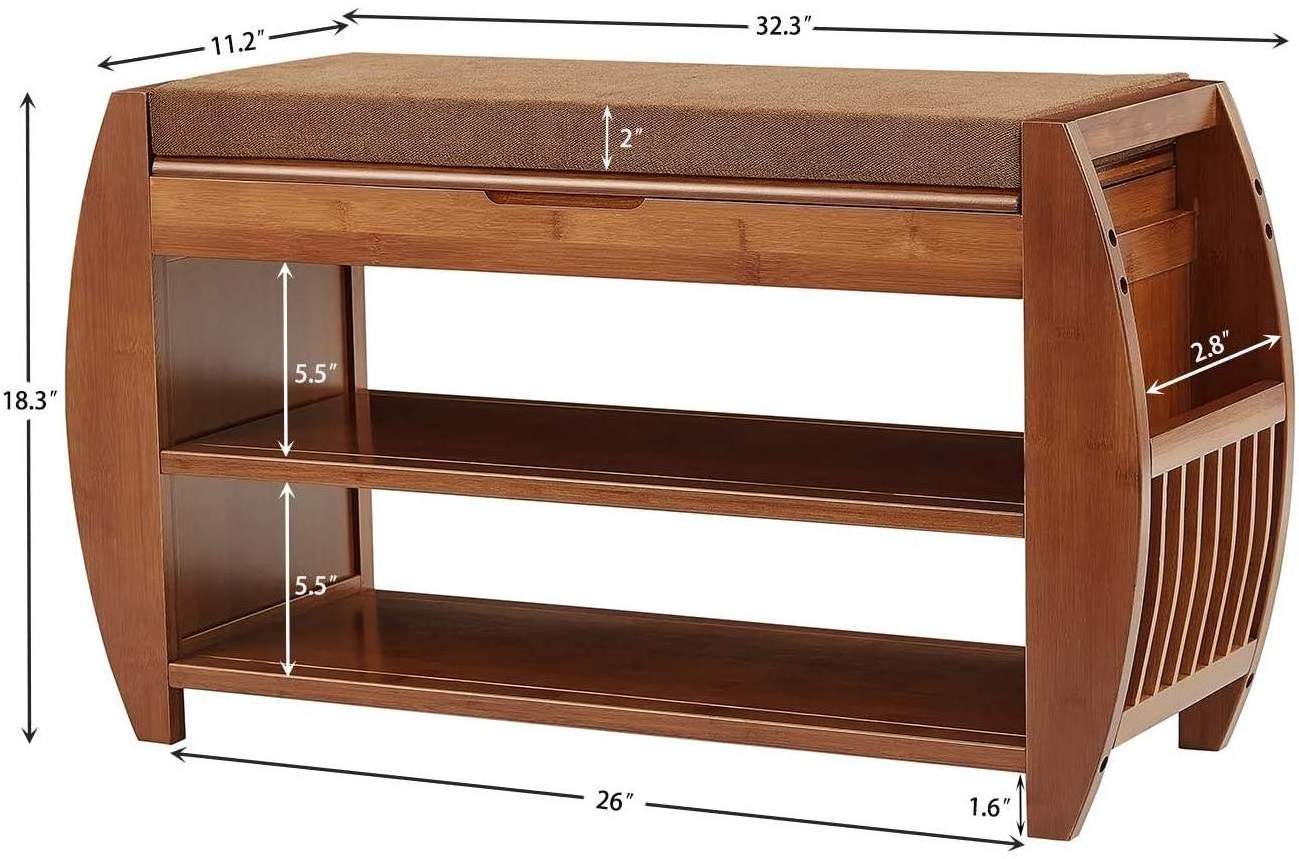 light luxury shoe cabinet wholesales 3 tire Bedroom organizer shoe shelf Bamboo Shoe Rack Bench with Hidden Storage Compartment