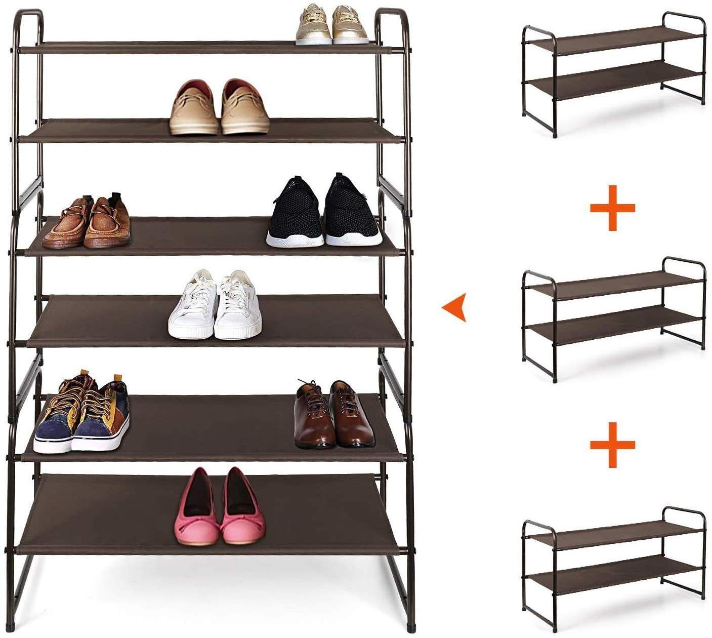 Custom Wholesales OEM Expandable Shoe Storage Organizer Shelf Adjustable 2 Tier Stackable Wood Metal Shoe Rack