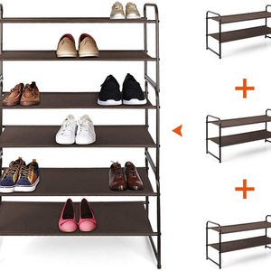 Custom Wholesales OEM Expandable Shoe Storage Organizer Shelf Adjustable 2 Tier Stackable Wood Metal Shoe Rack