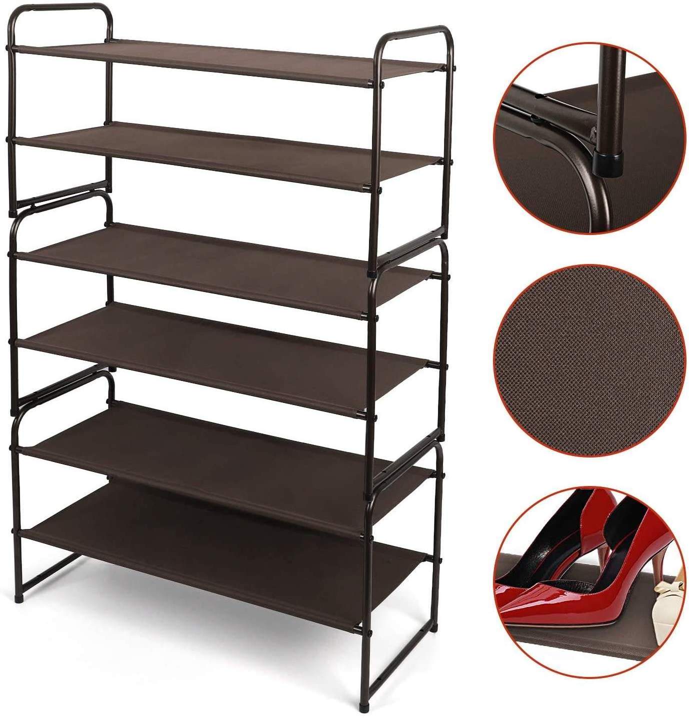 Custom Wholesales OEM Expandable Shoe Storage Organizer Shelf Adjustable 2 Tier Stackable Wood Metal Shoe Rack