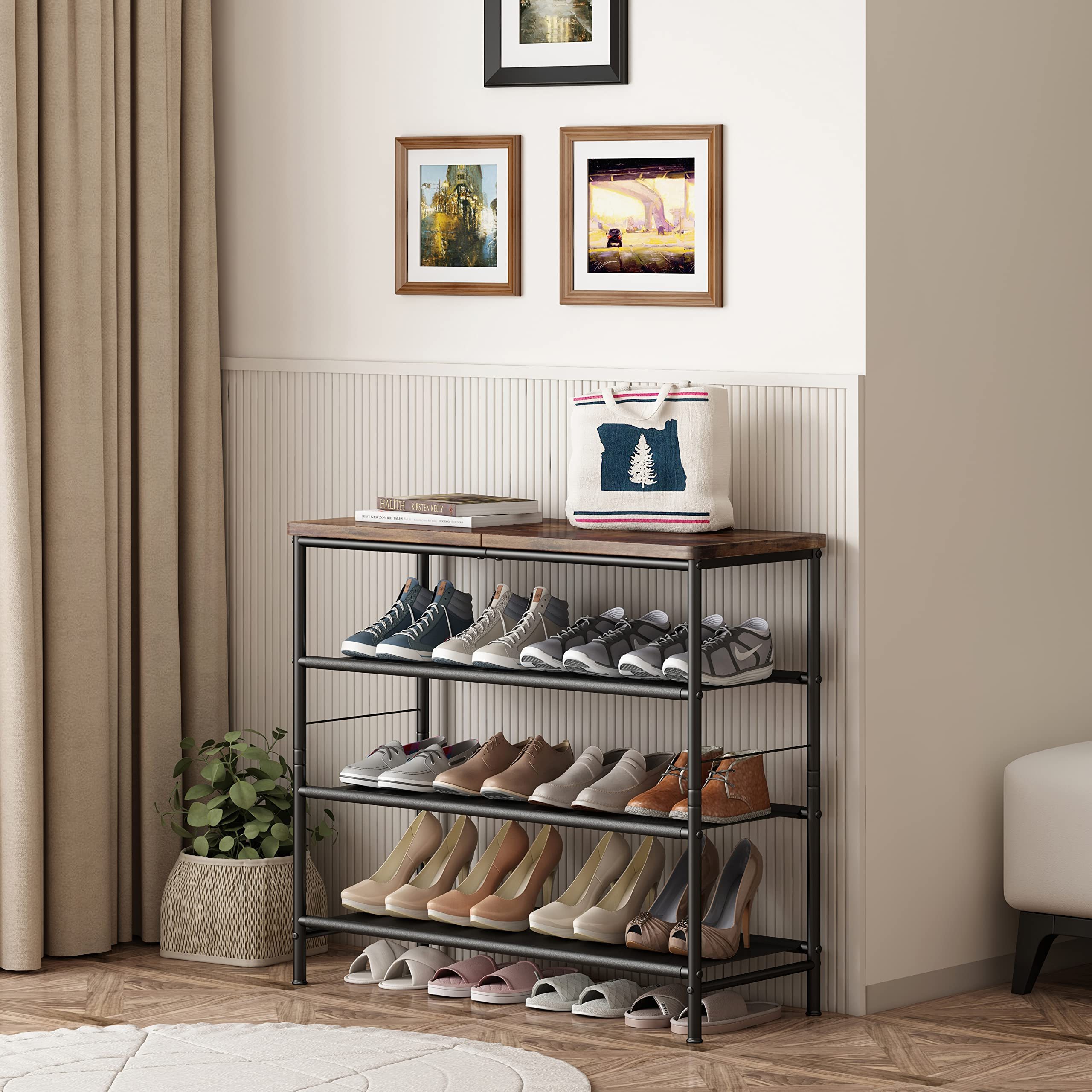 Wholesales Shoe Rack Organizer 4 Tier Metal Organizer Shelf with MDF Board and Layer Fabric for home Entryway Closet Bedroom