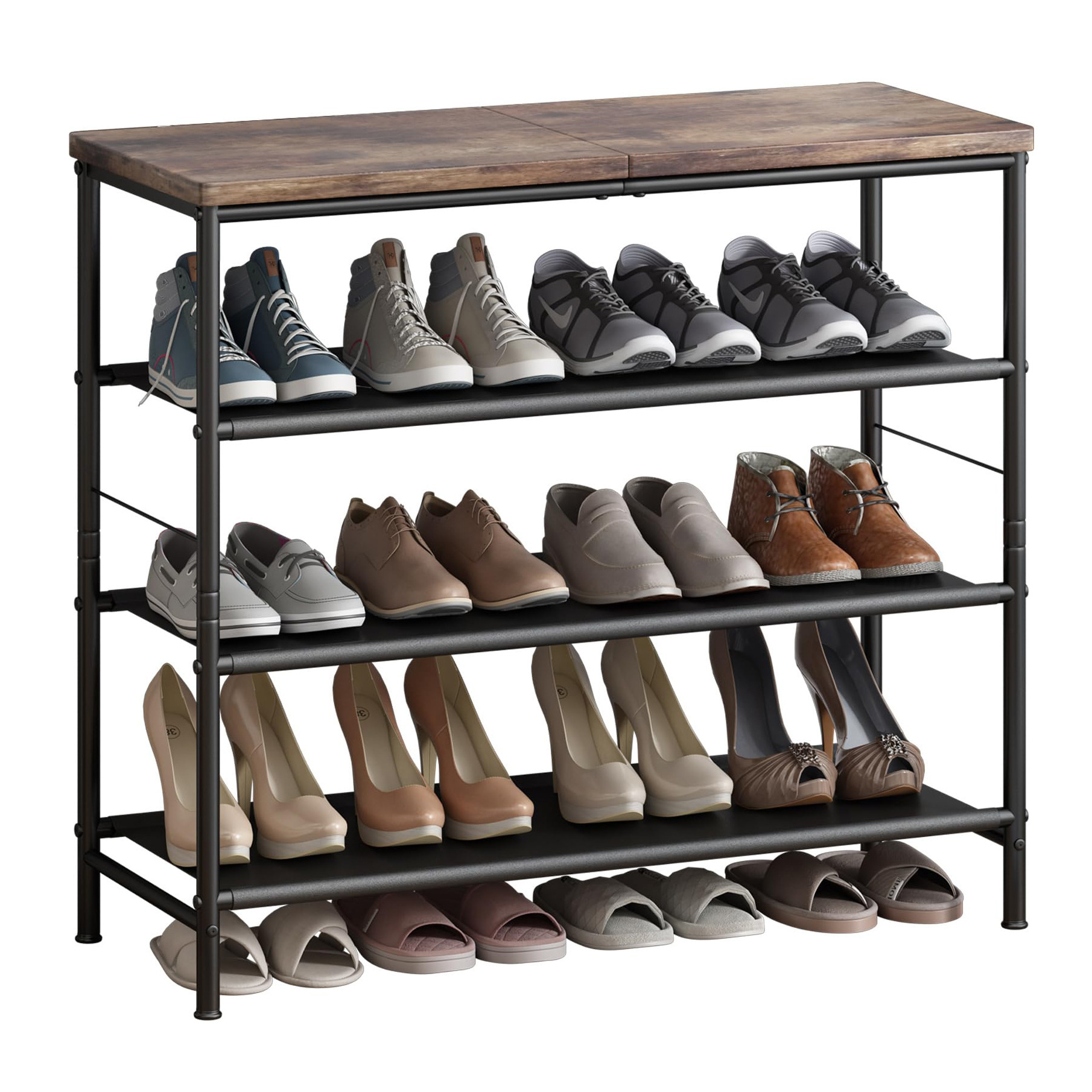 Wholesales Shoe Rack Organizer 4 Tier Metal Organizer Shelf with MDF Board and Layer Fabric for home Entryway Closet Bedroom