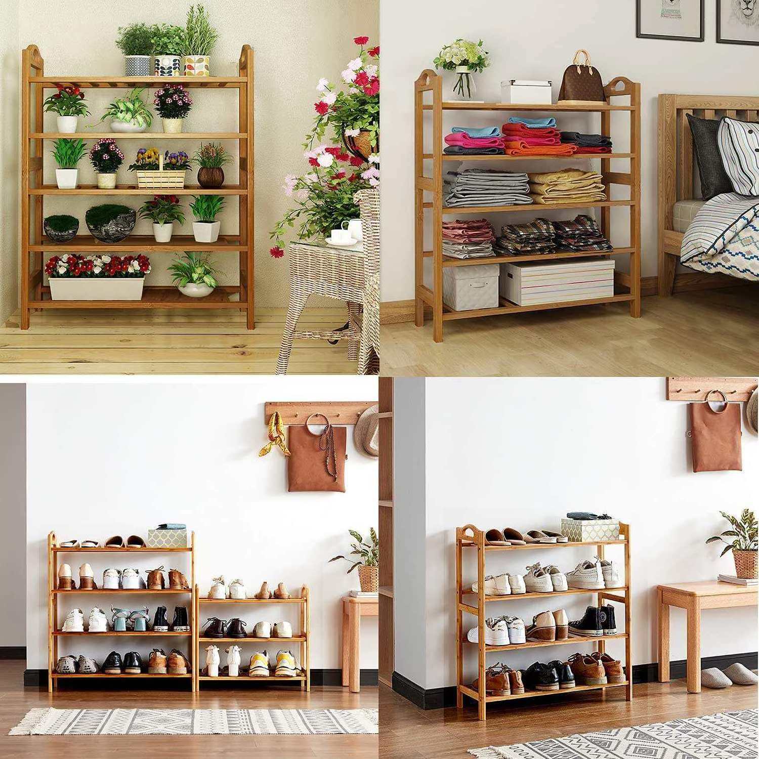 shoe rack accessories 4 Tier multifunctional display storage tall shelf Entryway organizer bamboo shoe rack for home