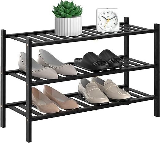 Free Standing 3 Tier Natural Bamboo Shoe Rack  Stackable Storage Shelf with Multi Function Combinations