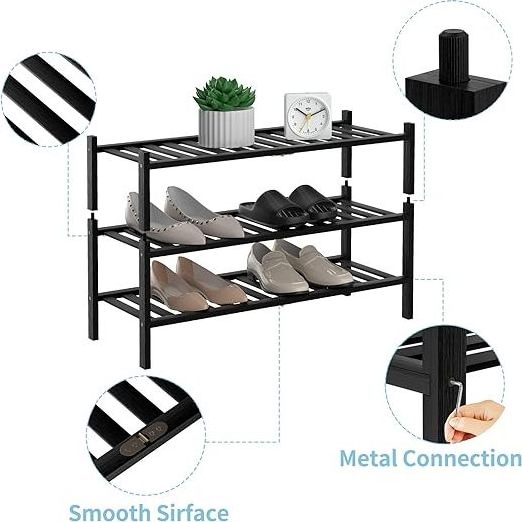 wholesale natural eco friendly high quality low price black bamboo wooden shoe rack Storage Shelf  for living room