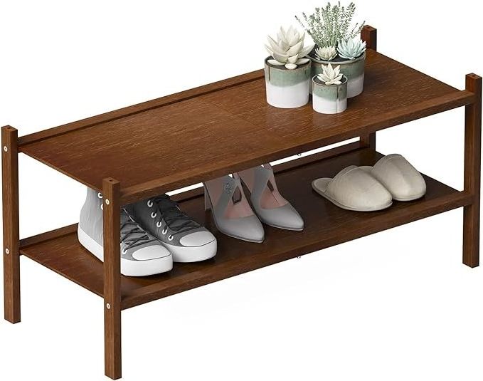 natural low price Bamboo Stackable Shoe Rack 2-Tier Shoe Storage Organizer Entryway Shoe Shelf