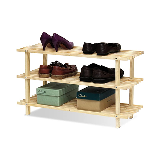 Zapatero organizador vertical Bamboo Stackable Shoe shelf Storage Organizer space saving multi layer 3 Tier Shoe Rack For home