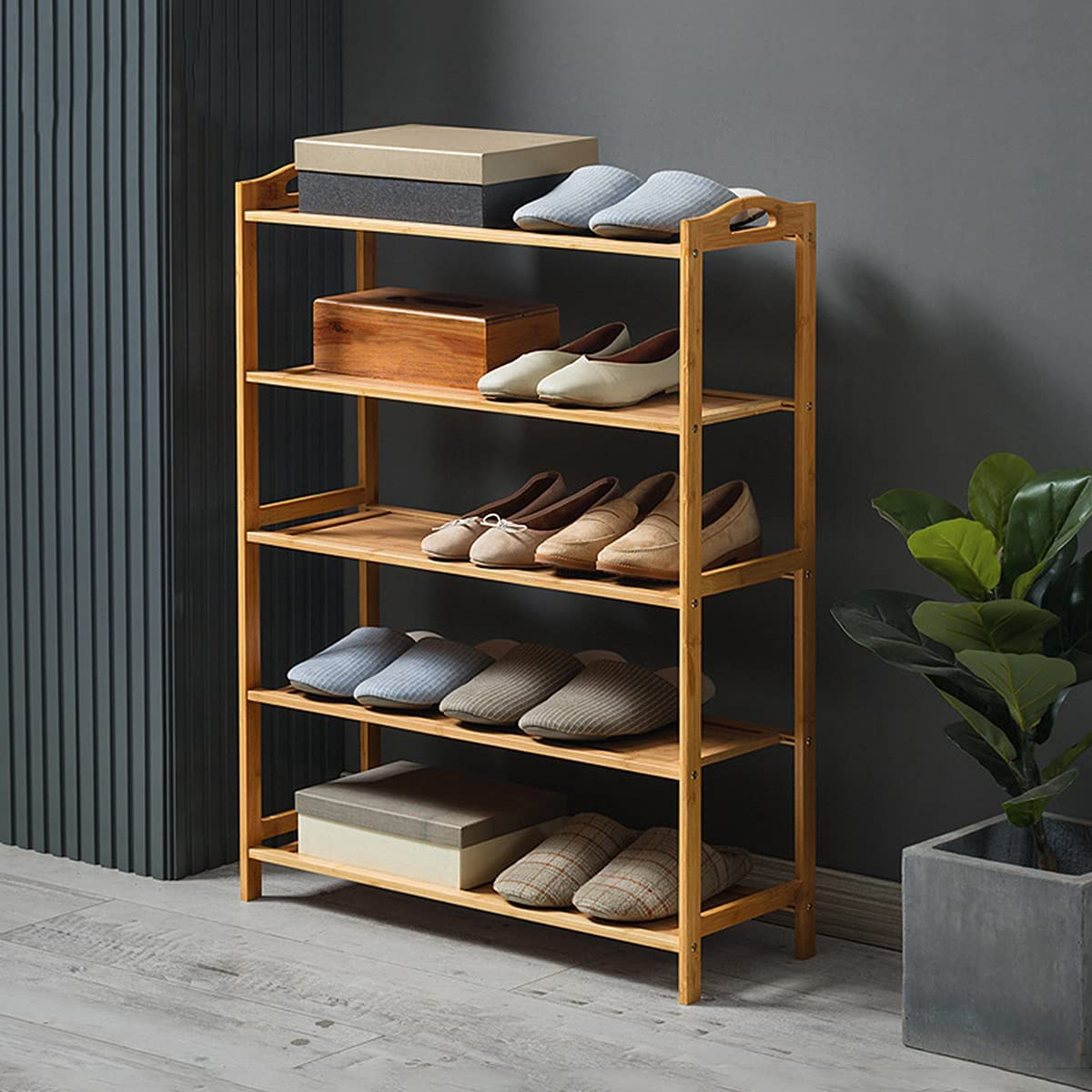 5 Layer Large Capacity Storage Rack Wooden Bamboo Shoe Rack For Home Office