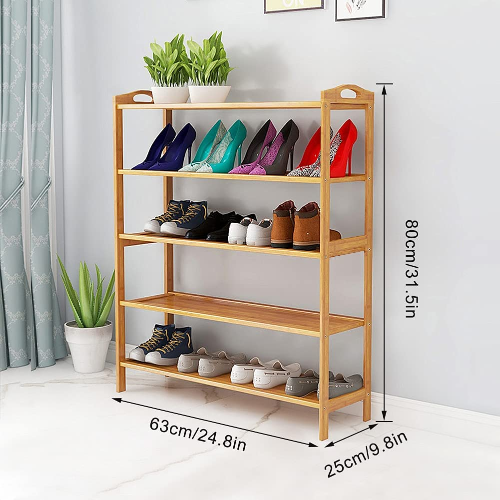 5 Layer Large Capacity Storage Rack Wooden Bamboo Shoe Rack For Home Office