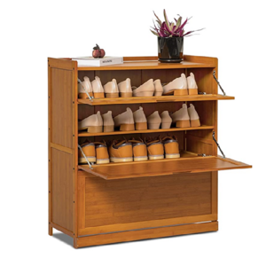 Bamboo 5 Tier Shoe Rack Storage Organizer Shelf Shelves High Heels Boots Shoe Cabinet with Pull Down Door