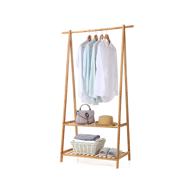 Factory Wholesale 2 Tire Storage Box Shelves Bamboo Clothes Rack Portable Extra Large Garment Rack