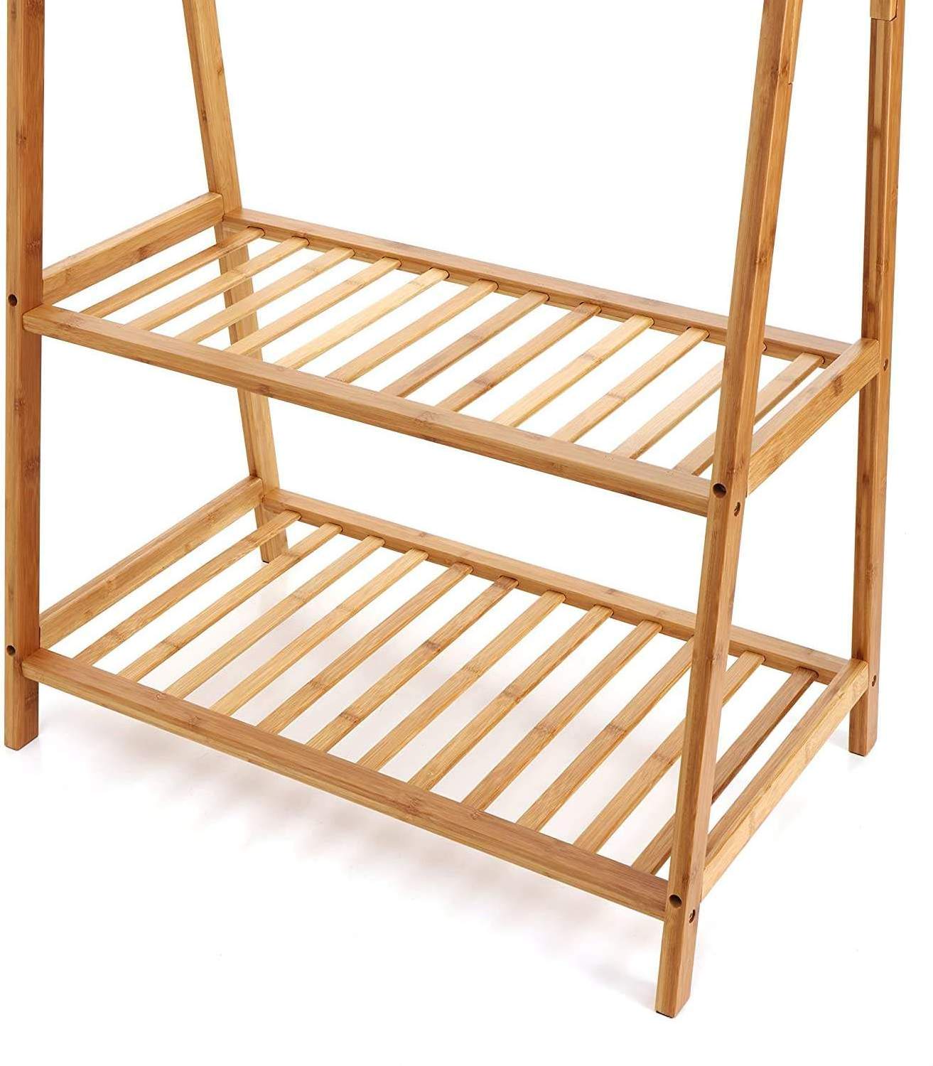 Factory Wholesale 2 Tire Storage Box Shelves Bamboo Clothes Rack Portable Extra Large Garment Rack