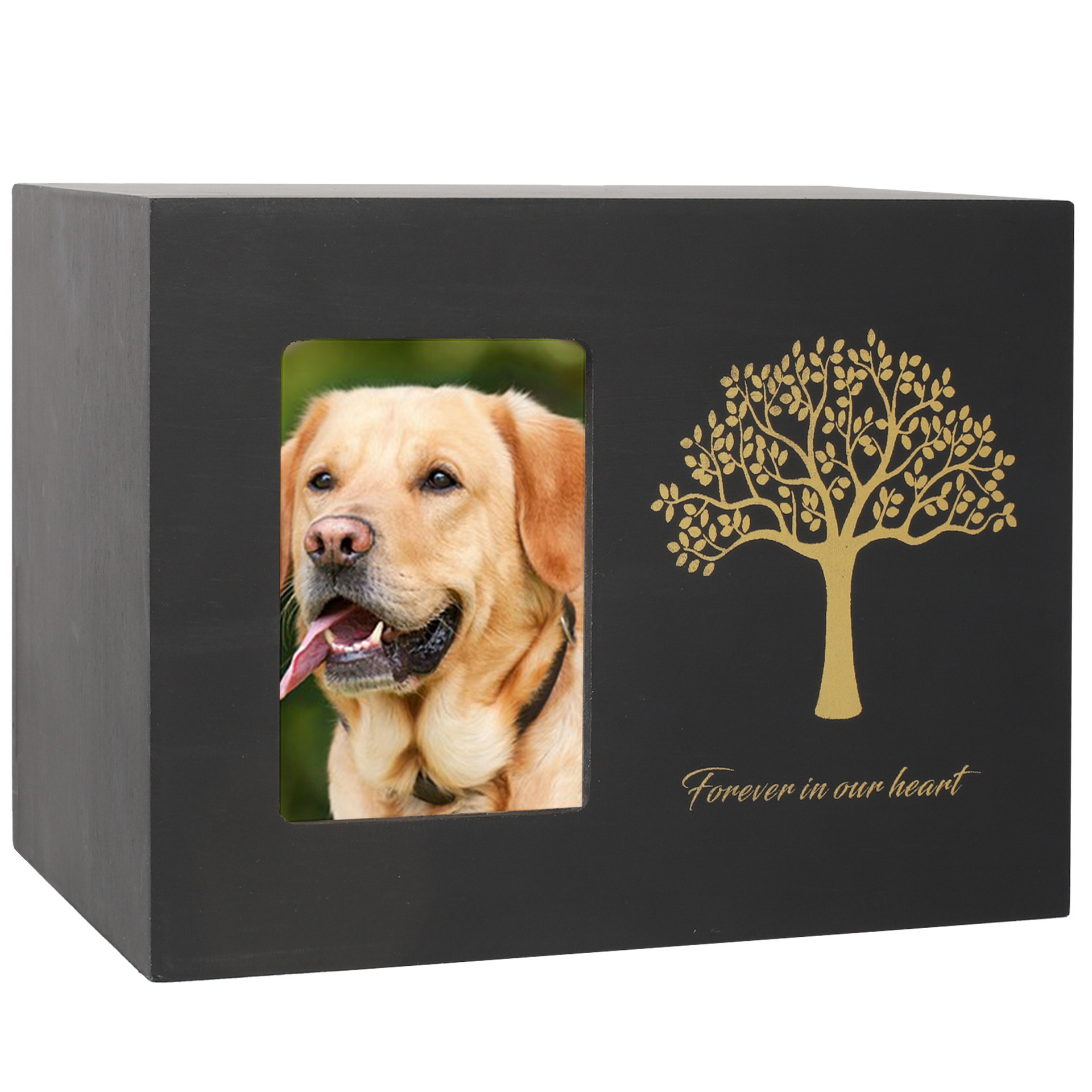 OEM ODM Wholesales Black Tree Life Urn Solid Wood Pet Memorial Urn with Photo Frame Dog Funeral Box