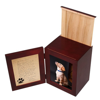 Wooden Urn Pet Memorial Animal Funeral Supplies Casket Storage Box Wholesale Cremation Urns with Photo Frame Pet Urn