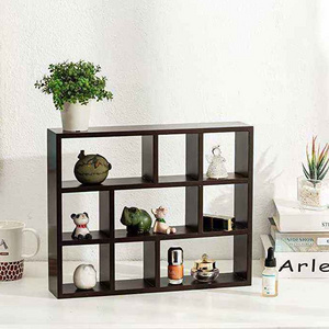 Wood Floating Shelves 9 Compartment Small Hanging Display Shelf Rustic Wall Mounted Freestanding Multi Slot Storage Shelving