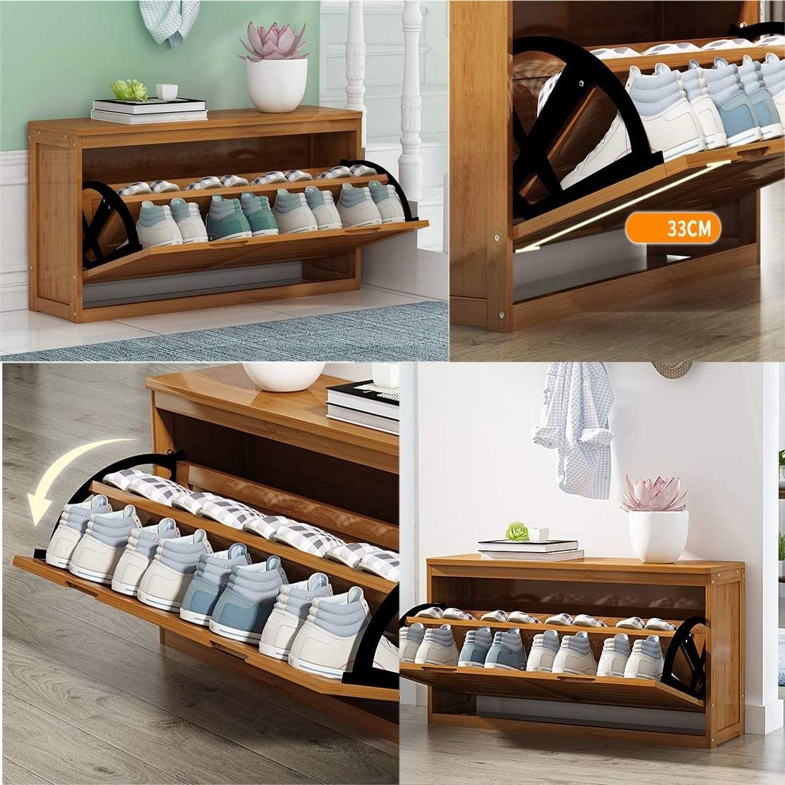 rangement chaussures pliable Bamboo Free Standing Shoe Shelf Organizer Shoe Rack Storage Cabinet Rotating Shoe Rack Bench