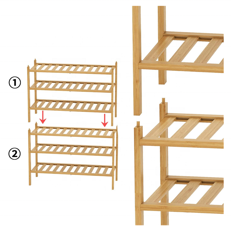 meuble de rangement de chaussures shoe shelves rangement chaussures pliable simple Bamboo Tier Stackable Shoe Rack For Entrance