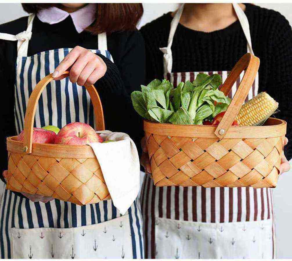 wooden decorative fruit bread flat woven fruits and vegetables basket Serving storage baskets weaving basket with handle