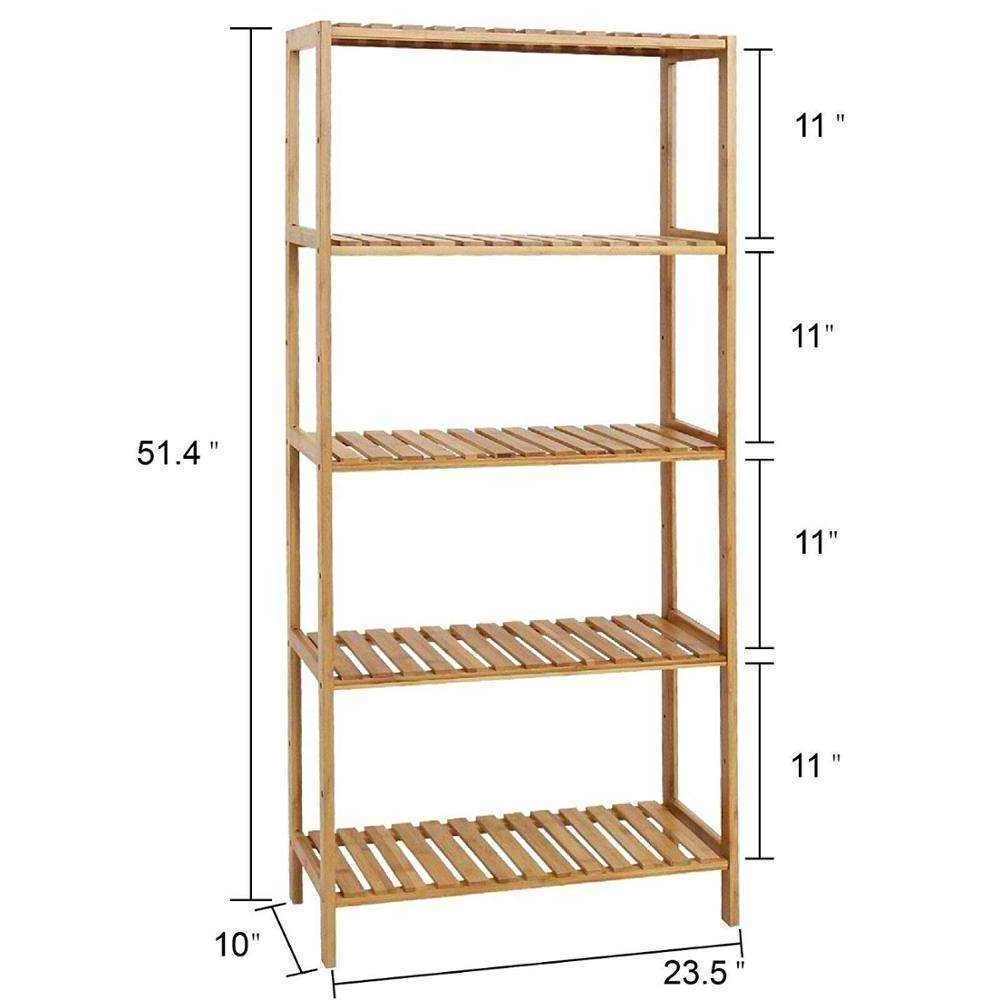 Bamboo 5 Tier Storage holder Shelving Rack Utility Shelf Multifunctional Adjustable Height Storage Shelf Bathroom Organizer