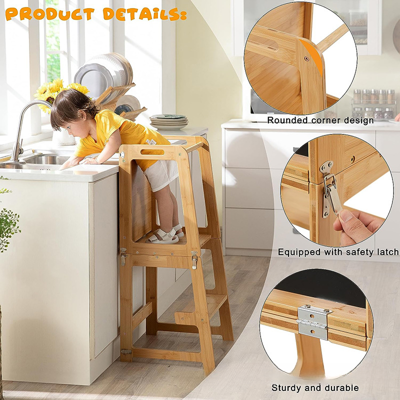 KIDS montessori wooden kitchen helper step learning tower klappbar children stool adjustable height foldable learning tower