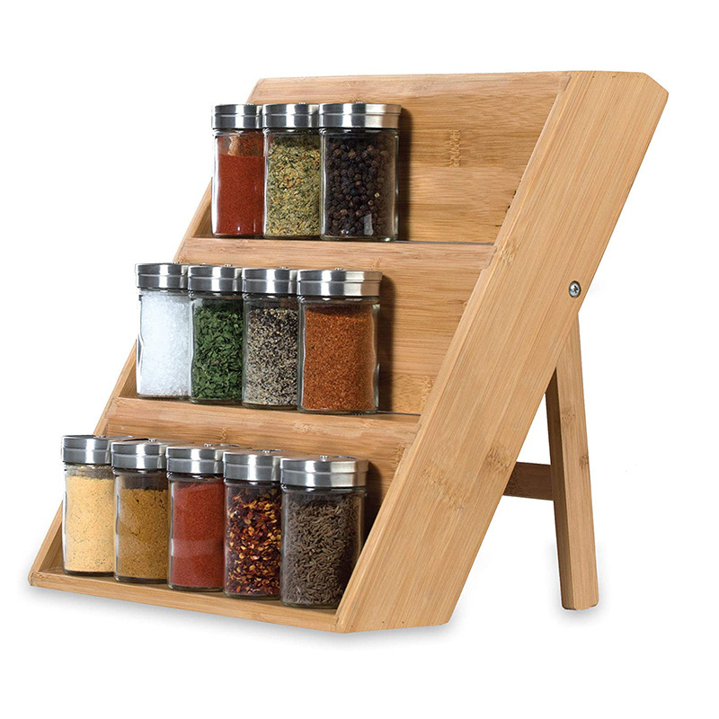 kitchen organizer storage spice shelf Wooden 3 Tier seasonings condiments holder wall mounted bamboo spice racks for cabinet