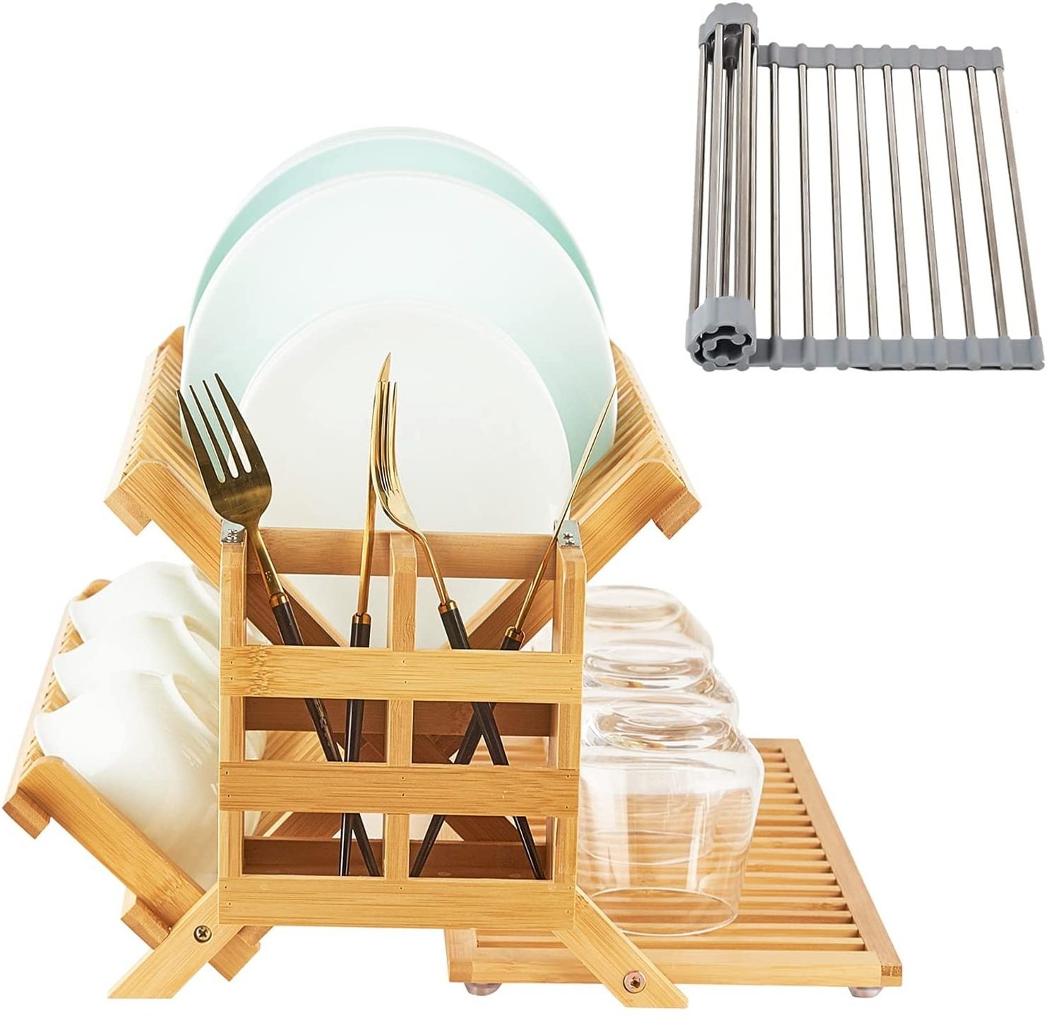 3 tier Plate Rack collapsible dish drainer over sink foldable dish drying drainer rack set kitchen organizer sink dish rack