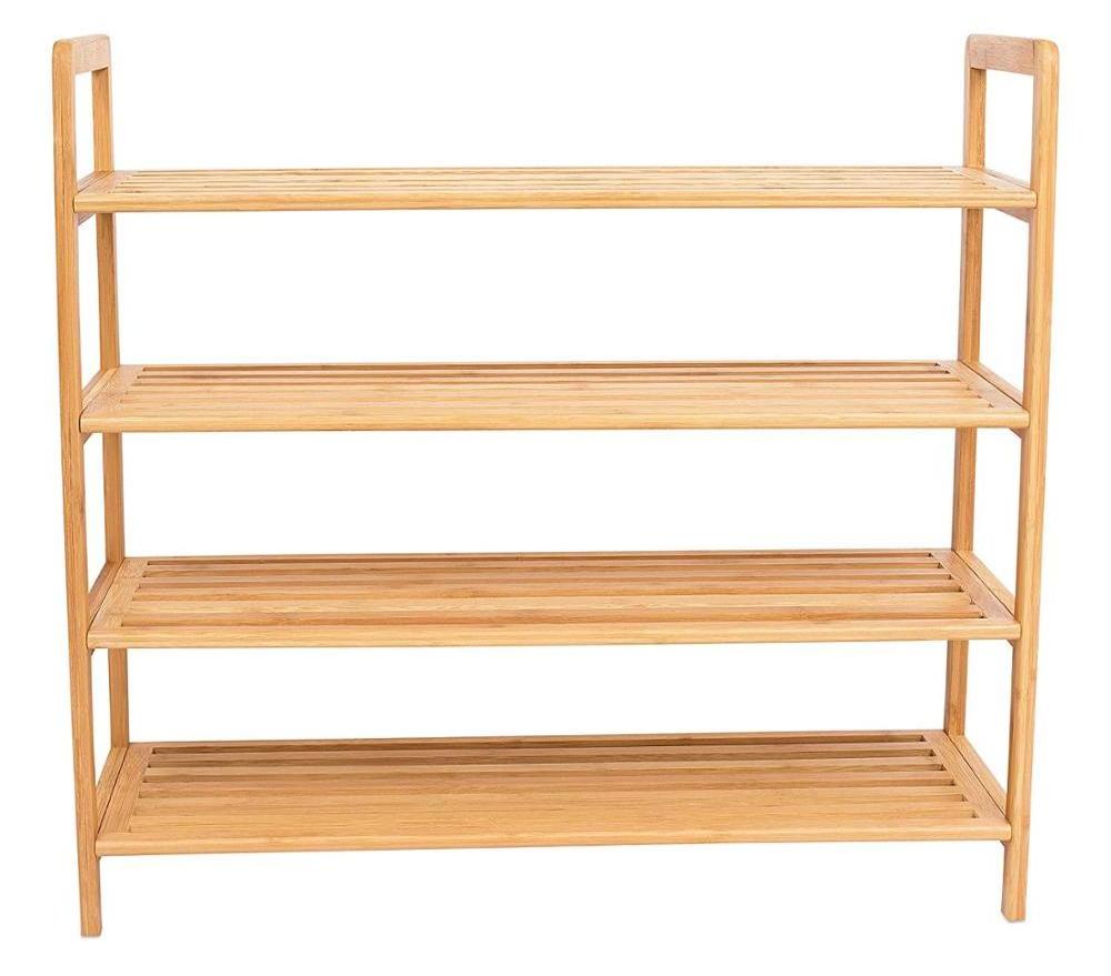 Bamboo Shoe Rack 4 Tier Wood Closets and Entryway Organizer Fits 12 Pairs of Shoes