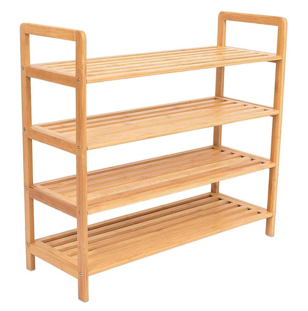 Bamboo Shoe Rack 4 Tier Wood Closets and Entryway Organizer Fits 12 Pairs of Shoes